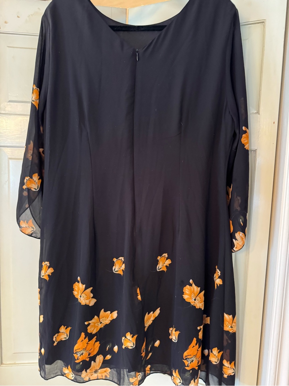 Black Floral Shift Dress with Sheer Bell Sleeves - Picture 5 of 7